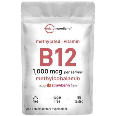 Micro Ingredients Vitamin B12 1,000mcg | Methyl B12 Active Form | 365 Chewable Tablets