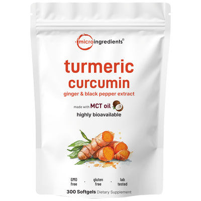 Micro Ingredients Turmeric Curcumin Supplement, 300 Coconut MCT Oil Softgels