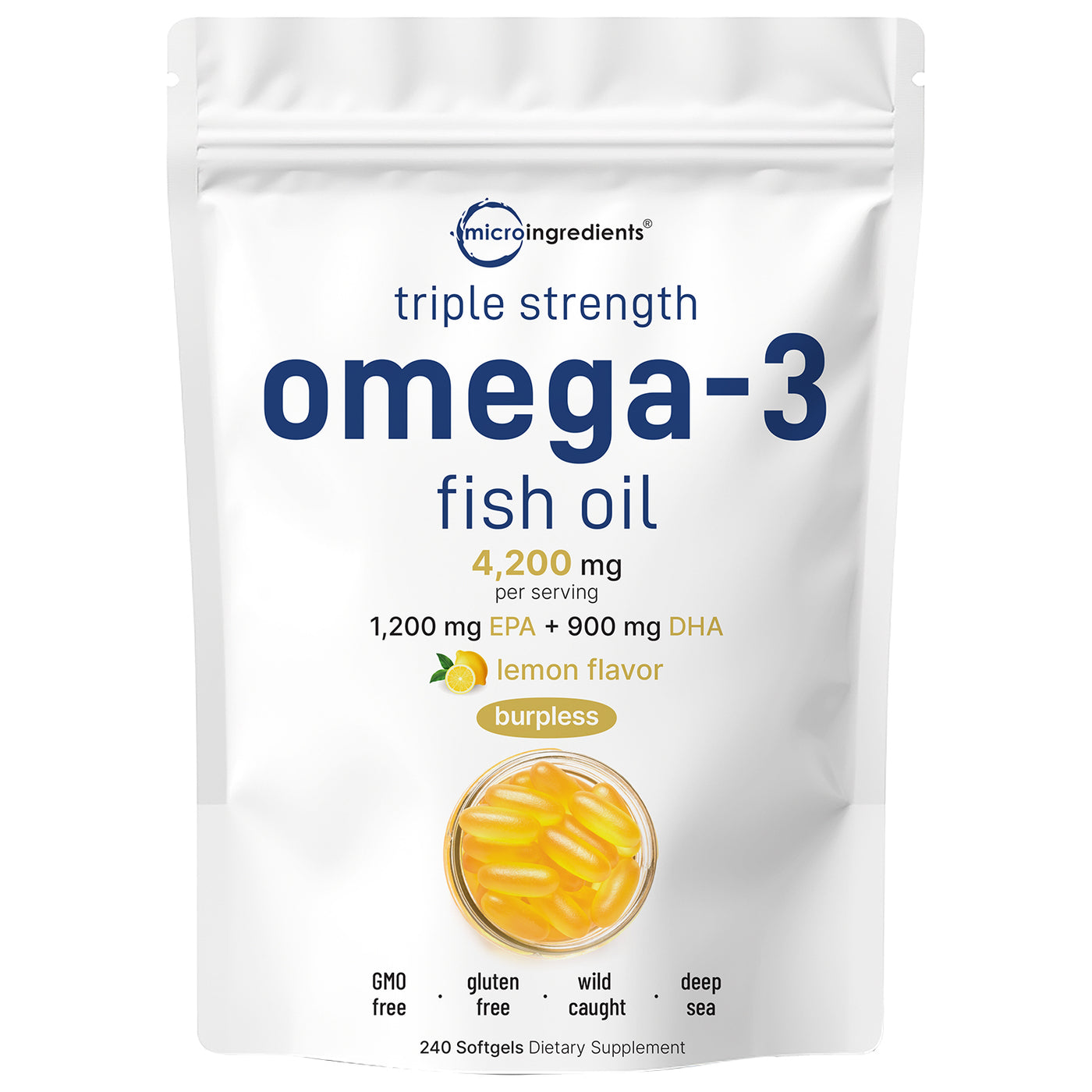 Triple Strength Omega 3 Fish Oil Supplements 4200mg Per Serving, 240 Counts