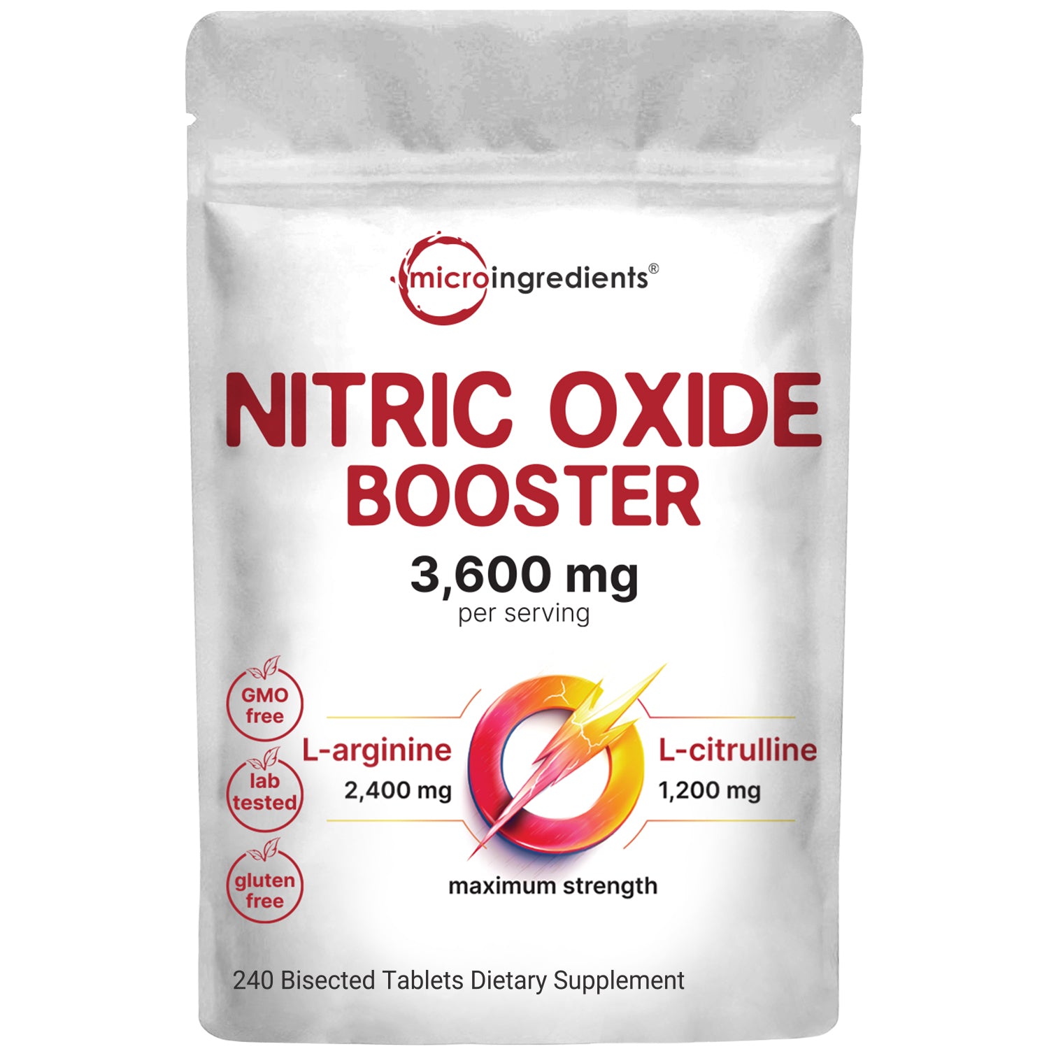 Micro Ingredients Nitric Oxide Booster 3,600mg Per Serving, 240 Bisected Tablets