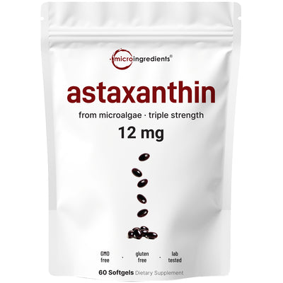 Micro Ingredients Astaxanthin 12mg with MCT Oil, 60 Softgels