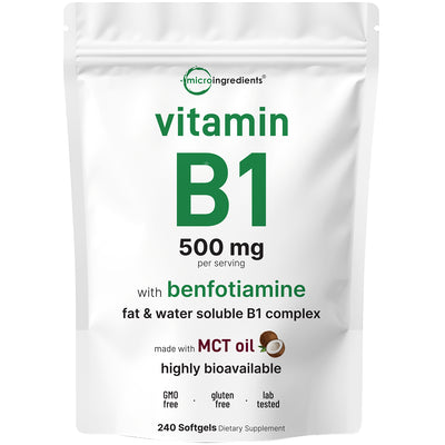 Micro Ingredients Vitamin B1 500mg with Benfotiamine with MCT Oil, 240 softgels