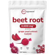 Micro Ingredients Beet Root 3,000mg with Grape Seed Extract & CoQ10, 400 Tablets