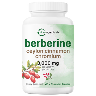 Micro Ingredients Berberine with Ceylon Cinnamon and Chromium 3,000mg Complex, 240 Veggie Capsules