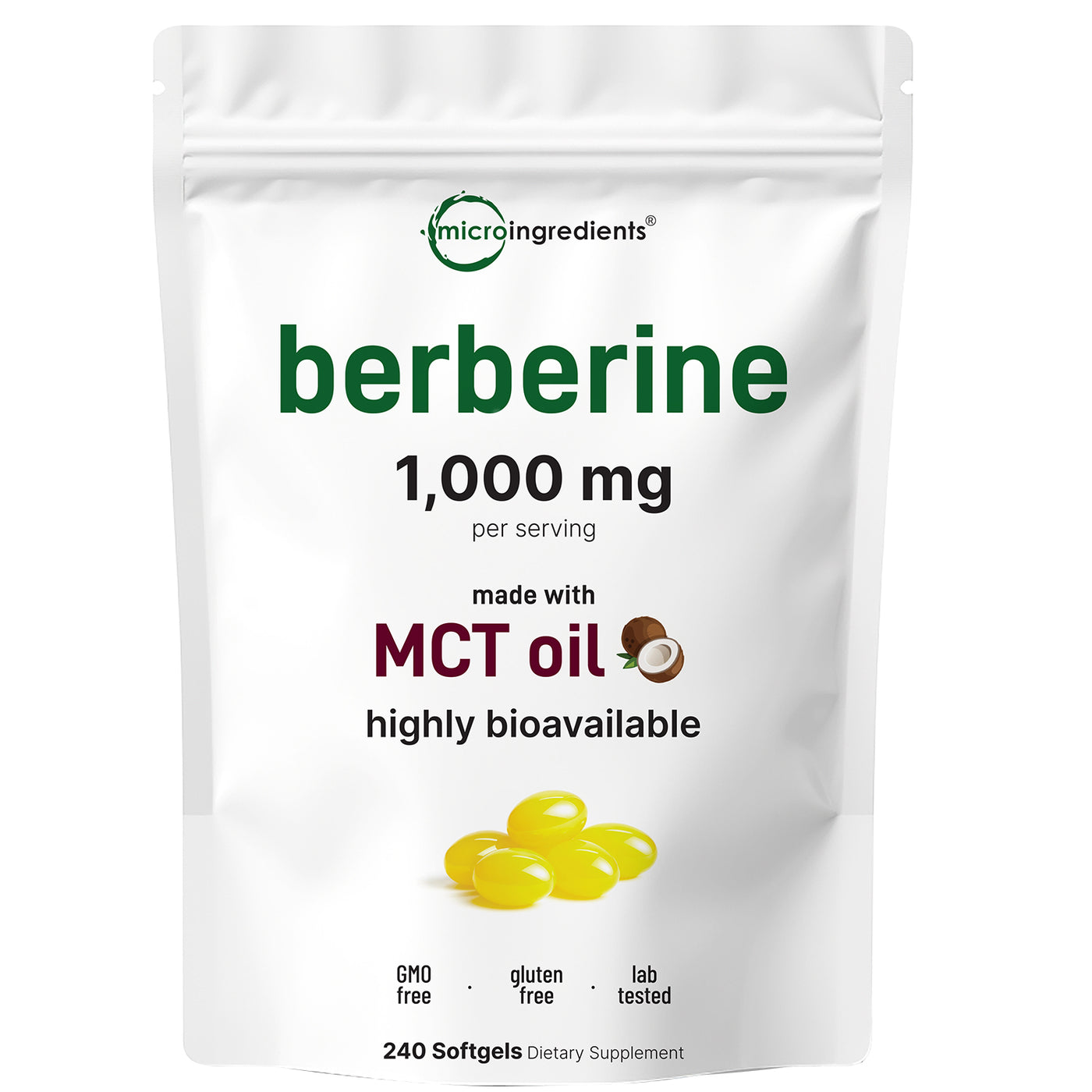 Micro Ingredients Berberine 1000mg with MCT Oil, 240 Softgels