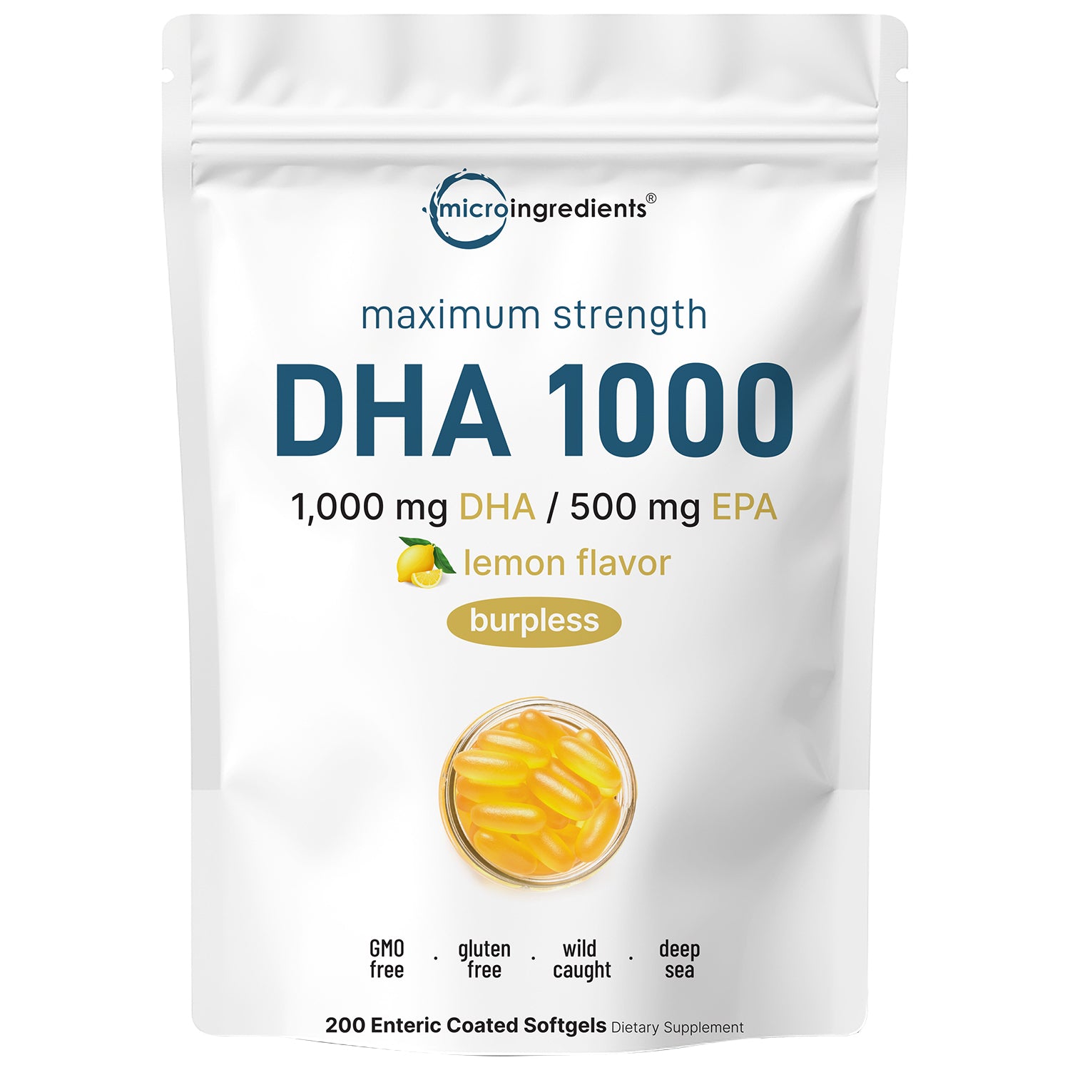 Micro Ingredients Omega 3 Fish Oil DHA Supplements 1000mg with EPA 500mg, 200 Softgels –   Lemon Flavored