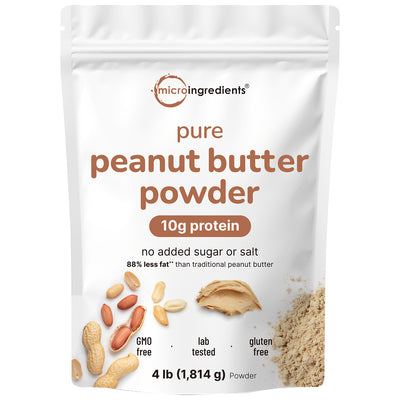 Micro Ingredients Pure Peanut Powder, 4lbs (106 Servings) | 10g Protein & 88% Less Fat