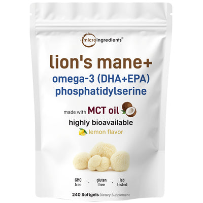 Micro Ingredients Lions Mane+ with Omega-3 & MCT Oil, 240 Softgels