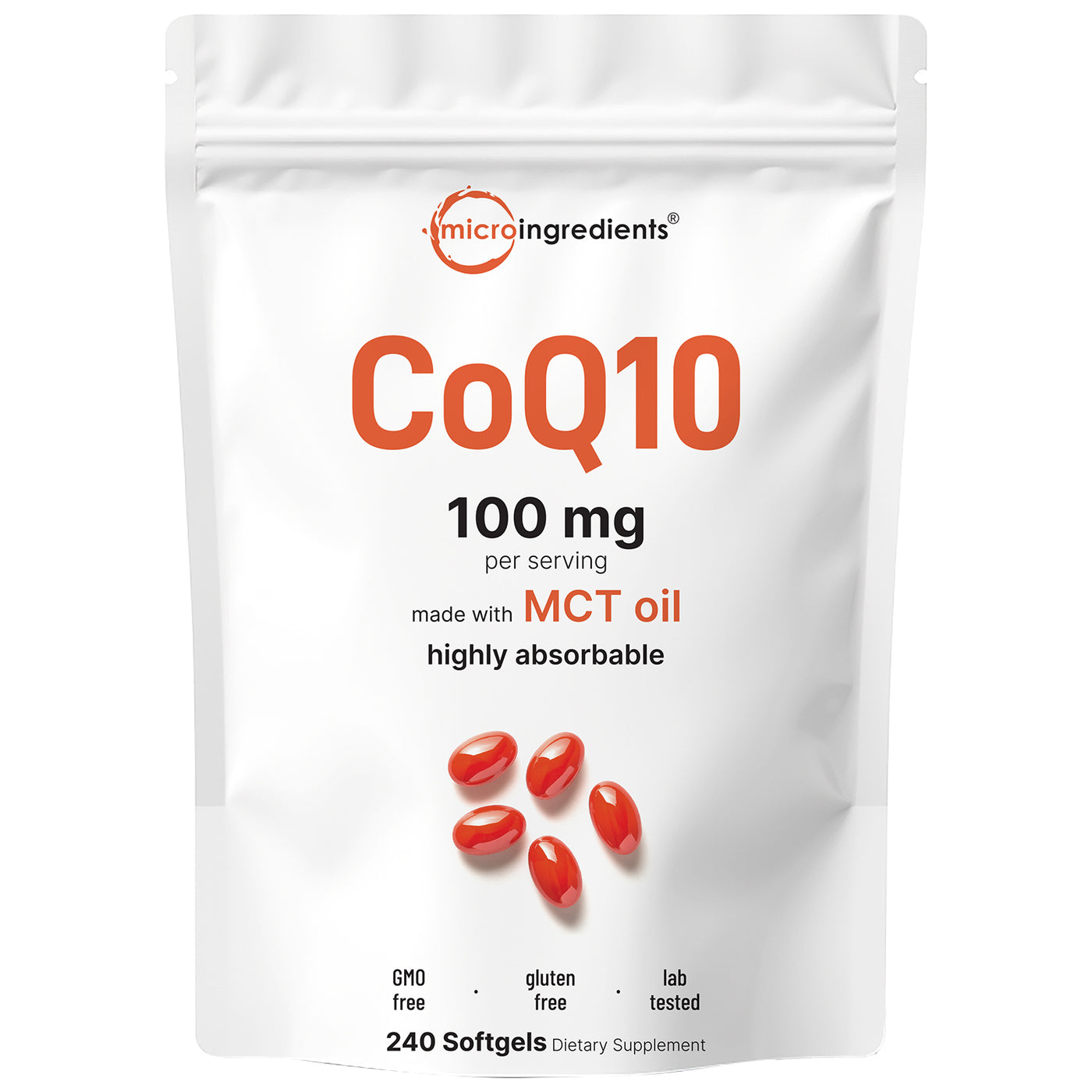 Micro Ingredients CoQ10 100mg/200mg Per Serving | 240 Softgels made with Coconut MCT Oil
