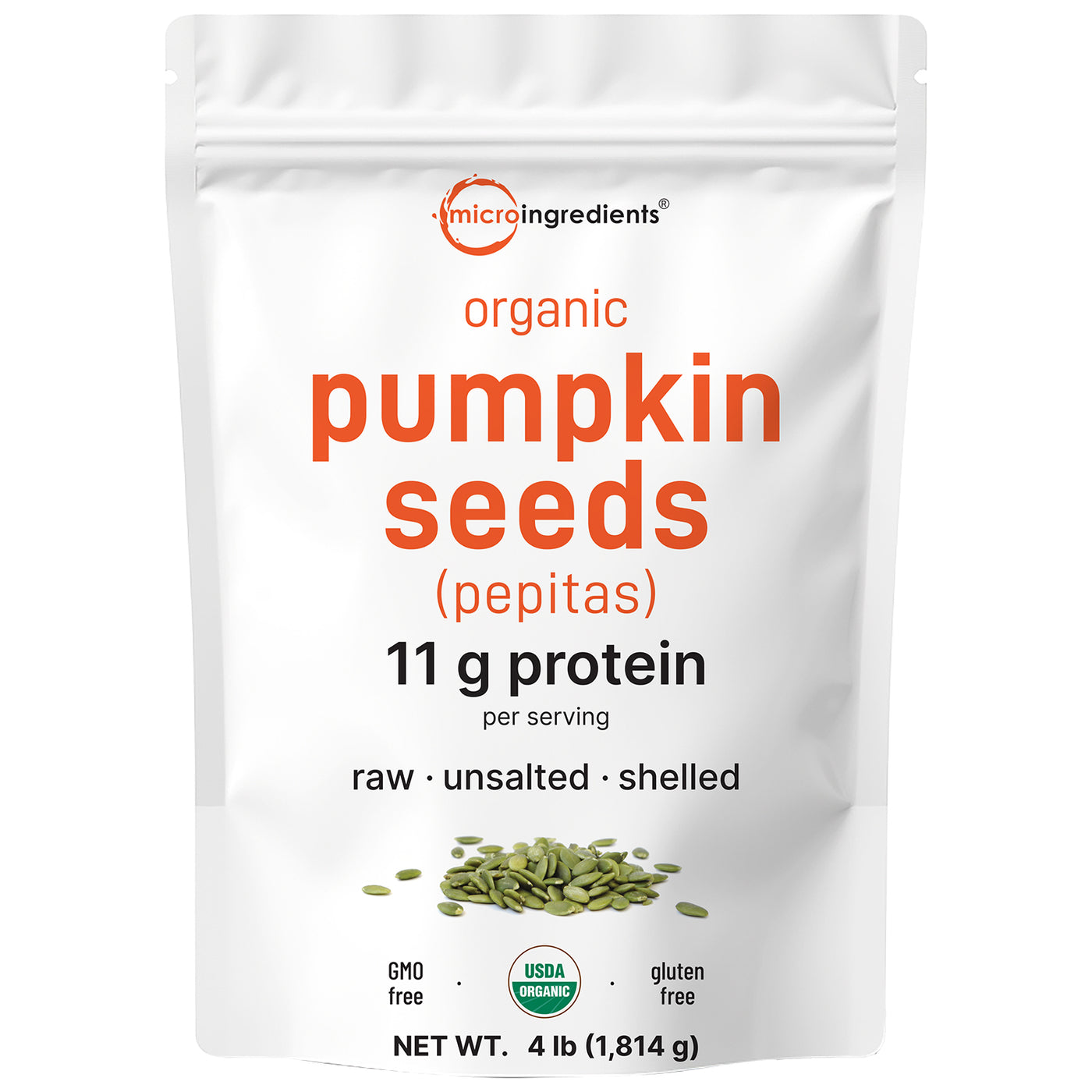 Micro Ingredients Organic Pumpkin Seeds, 4lbs, Raw, Unsalted, & Shelled