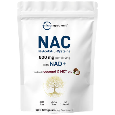 Micro Ingredients NAC 600mg with NAD+, N-Acetyl L-Cysteine + Nicotinamide + MCT Oil, Cellular Energy & Antioxidant Support