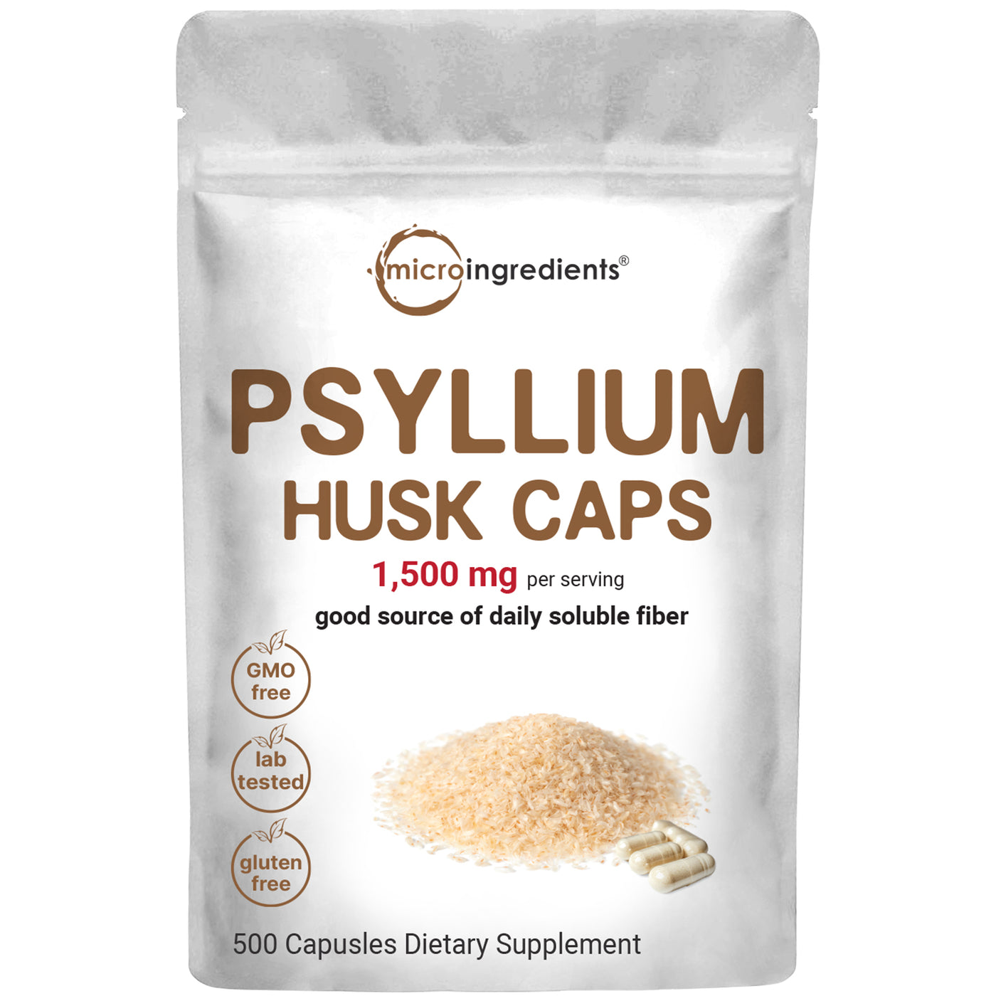 Micro Ingredients Psyllium Husk Caps 1,500mg, 500 Capsules | Daily Soluble Fiber Supplement