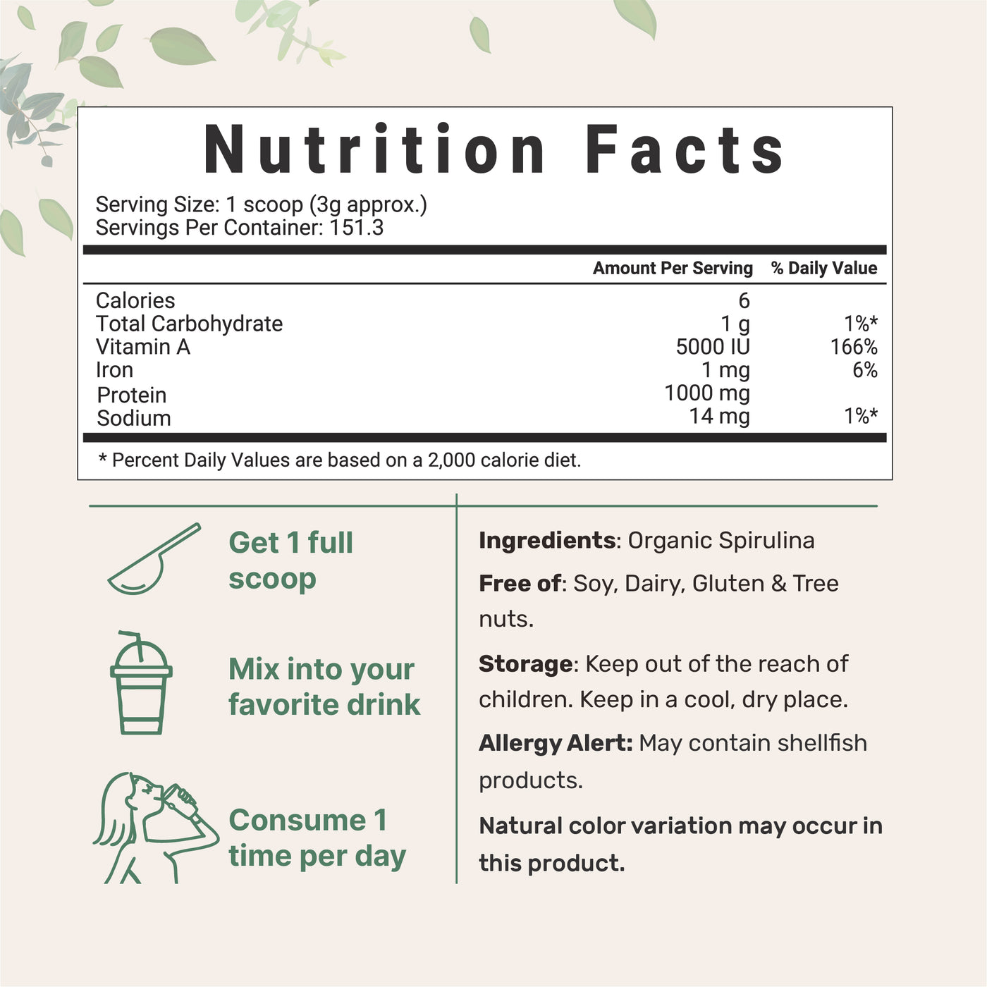 Micro Ingredients Organic Spirulina Powder 1 Pound