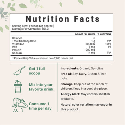 Micro Ingredients Organic Spirulina Powder 1 Pound