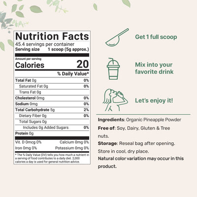 Organic pineapple Powder Nutrition Facts