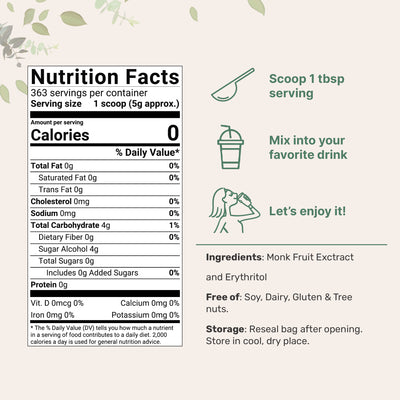 Golden Monk Fruit Sweetener with Erythritol Nutrition facts