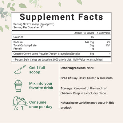 Organic Celery juice Powder Supplement Facts