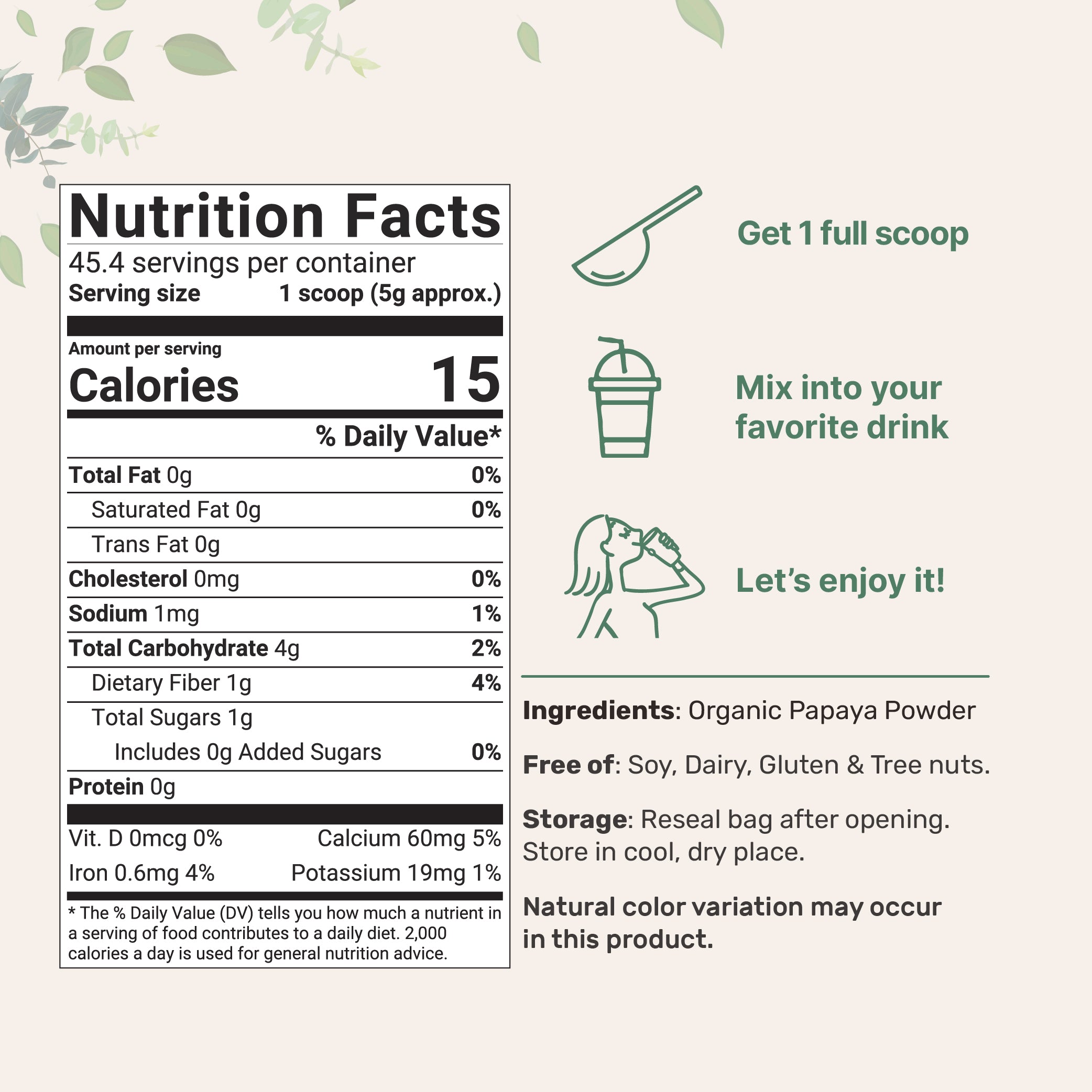 Organic Papaya Powder Nutrition Facts