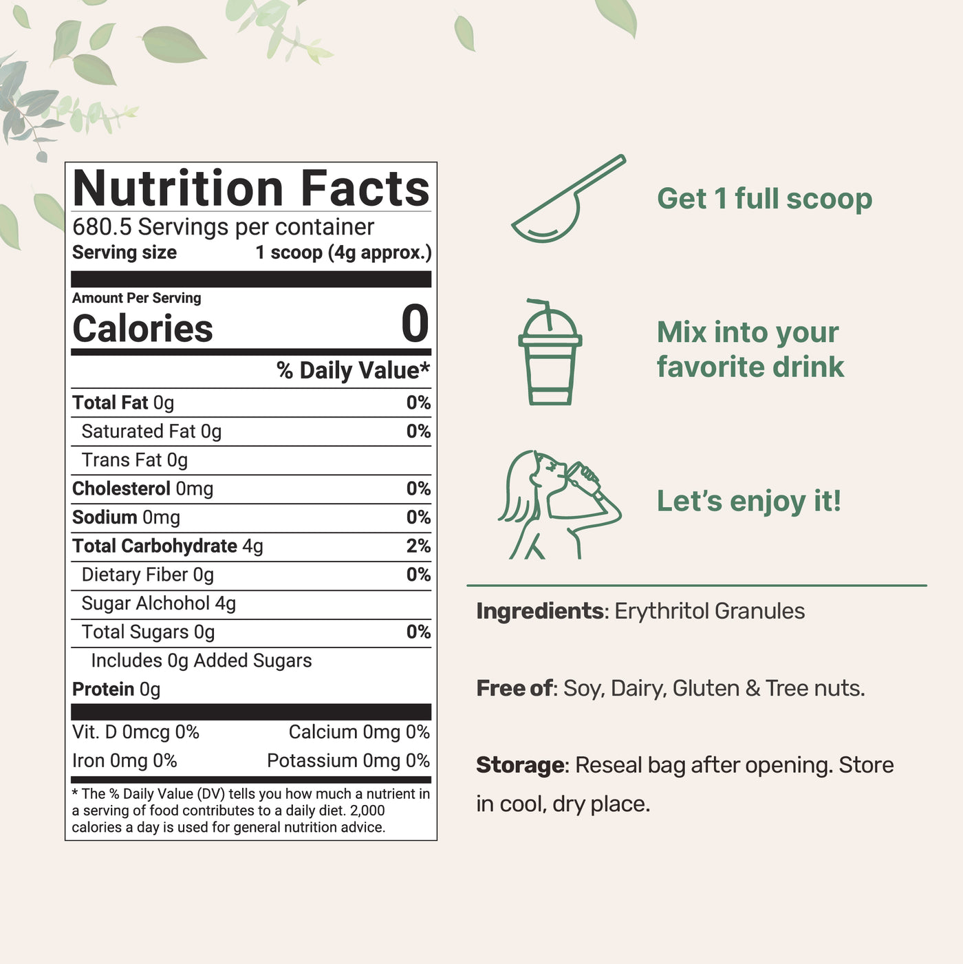 Erythritol Granules Nutrition Facts