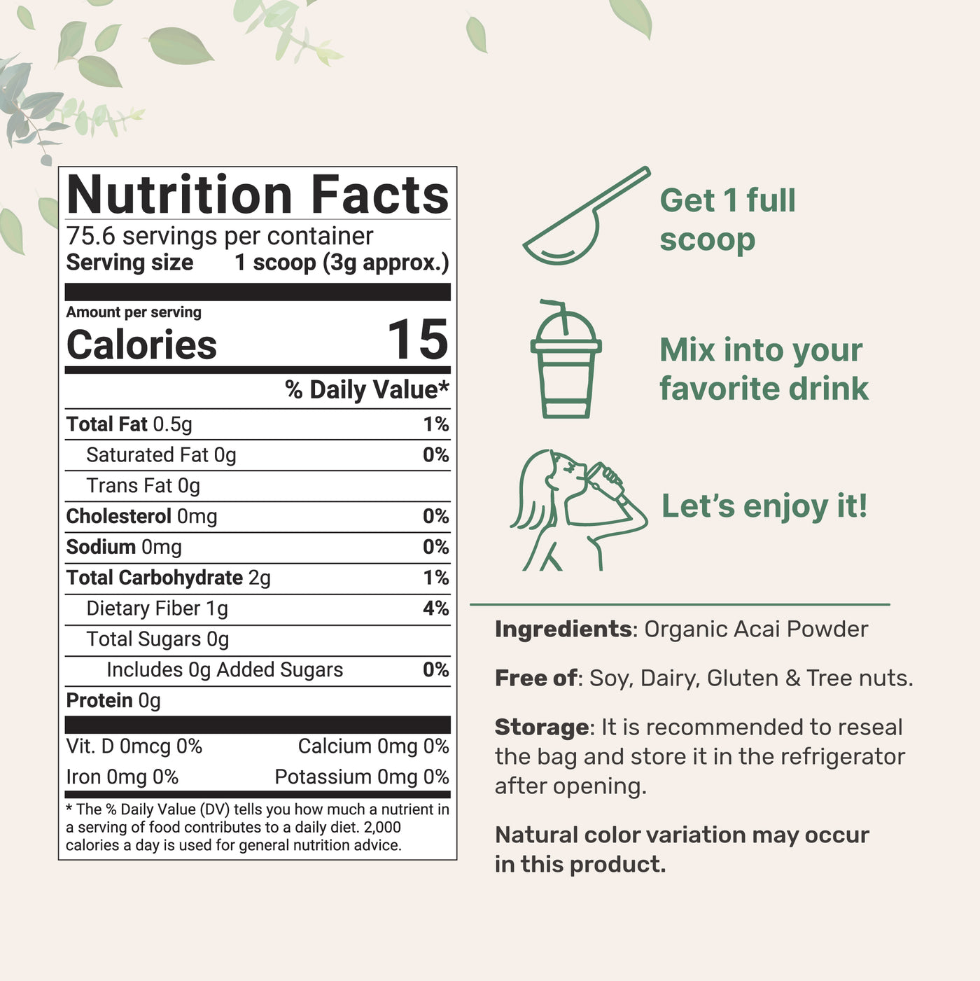 Organic Acai Berry Powder Nutrition Facts