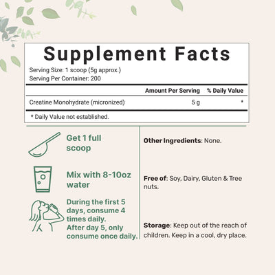 Creatine Monohydrate Powder 1kg Supplement facts