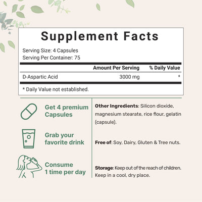 D-Aspartic Acid DAA, 300 Capsules Supplement facts