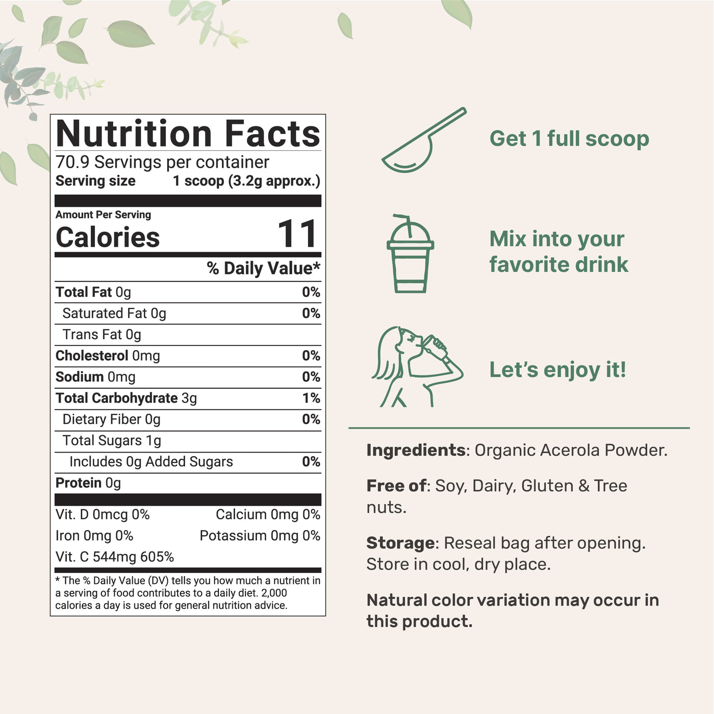Organic Acerola Cherry Powder Nutrition Facts