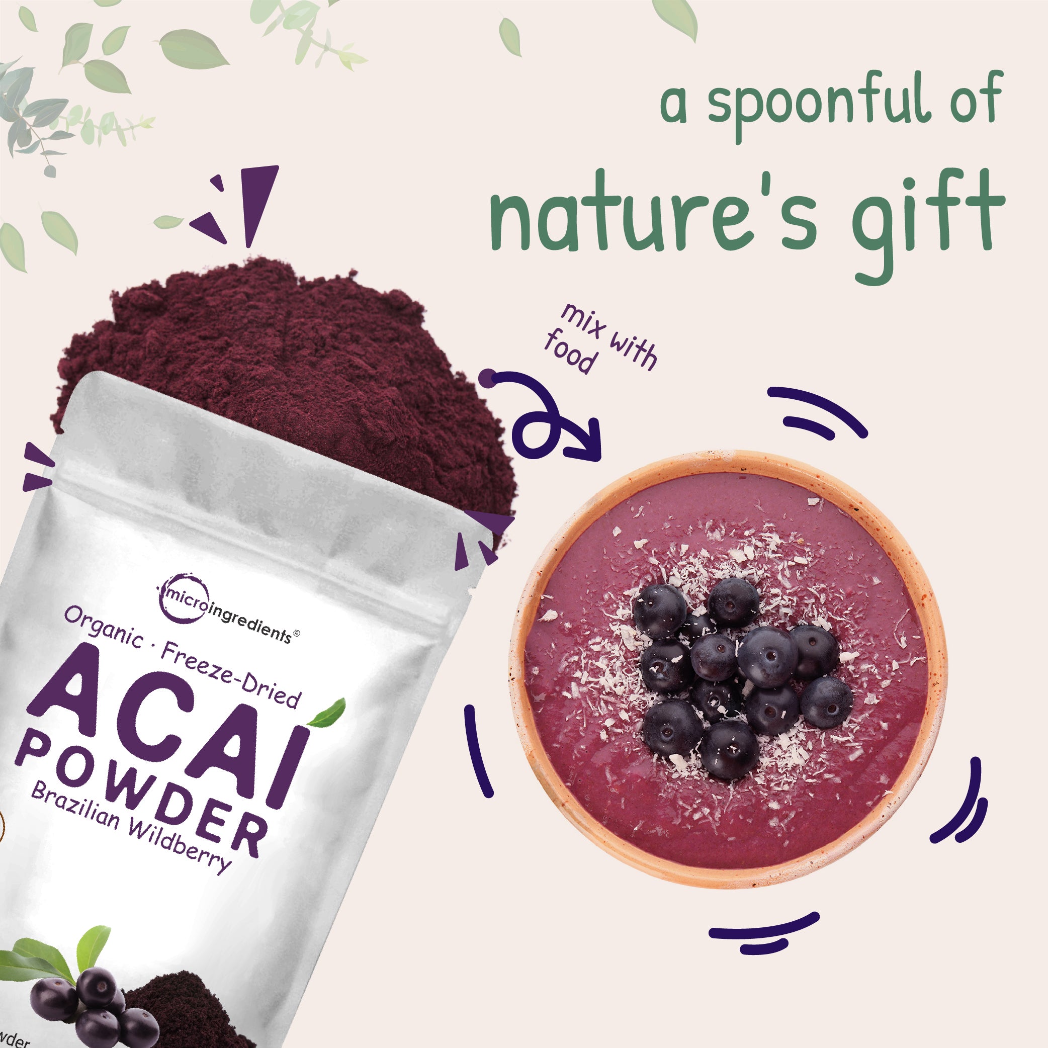 Organic Acai Berry Powder - Premium Freeze-Dried Acai Supplement