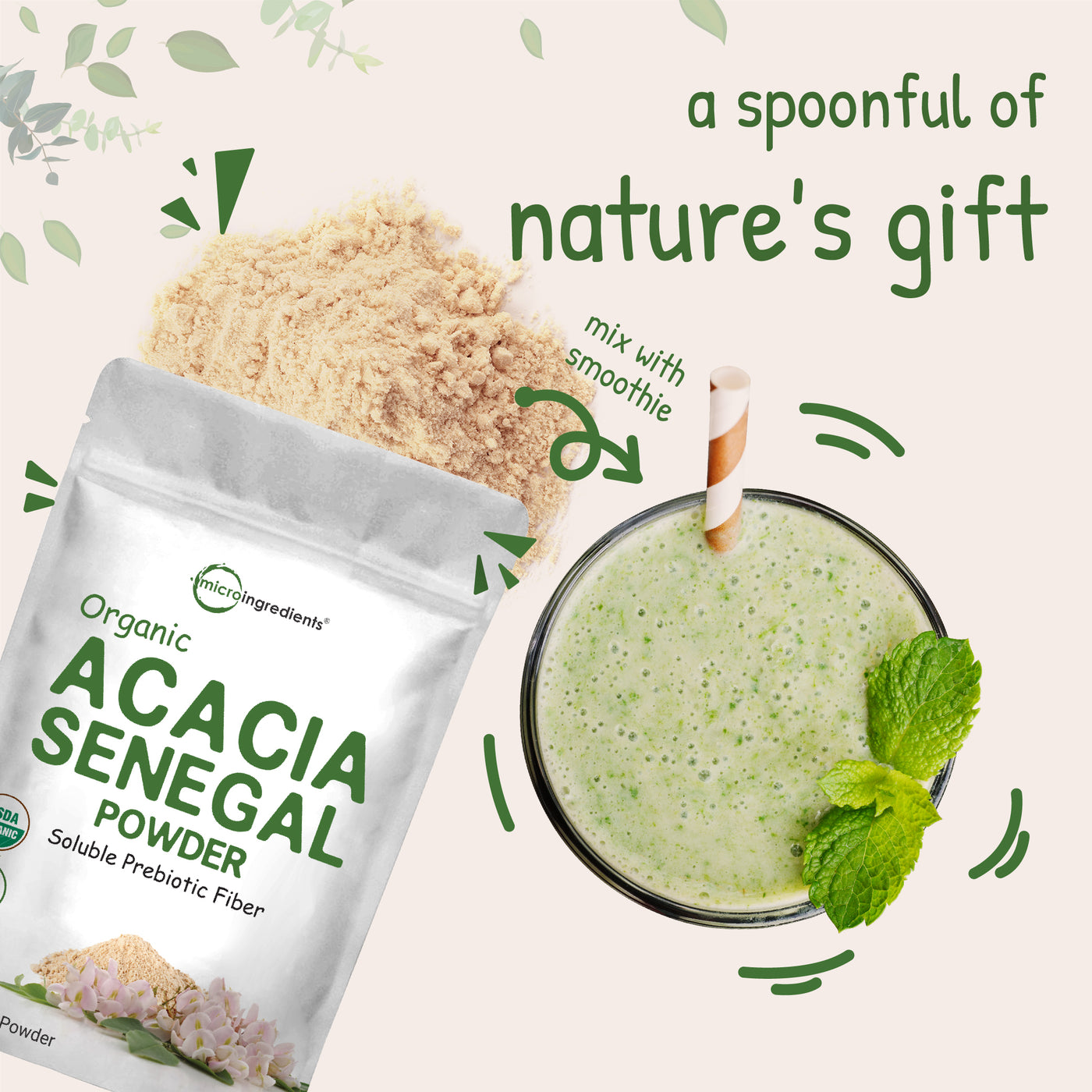 Organic Acacia Senegal Fiber Powder, 2 Pounds Nature's Gift