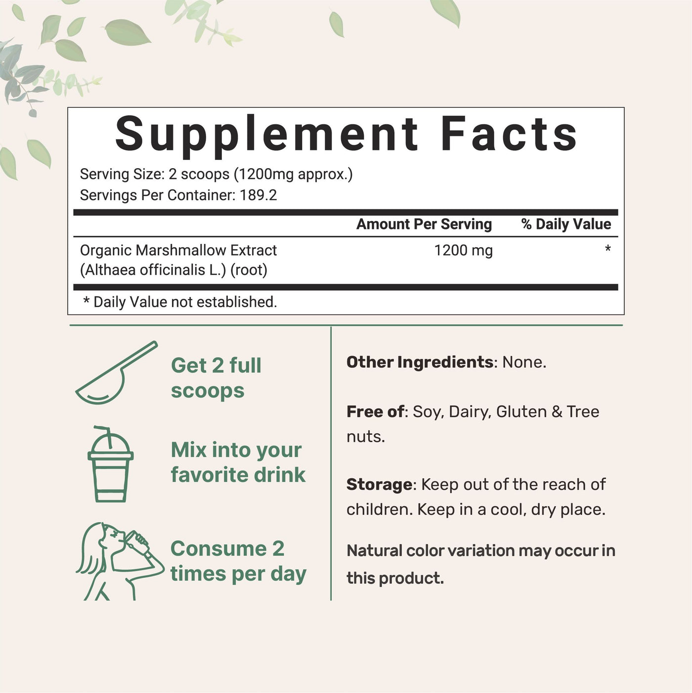 Organic Marshmallow Root Powder Supplement Facts