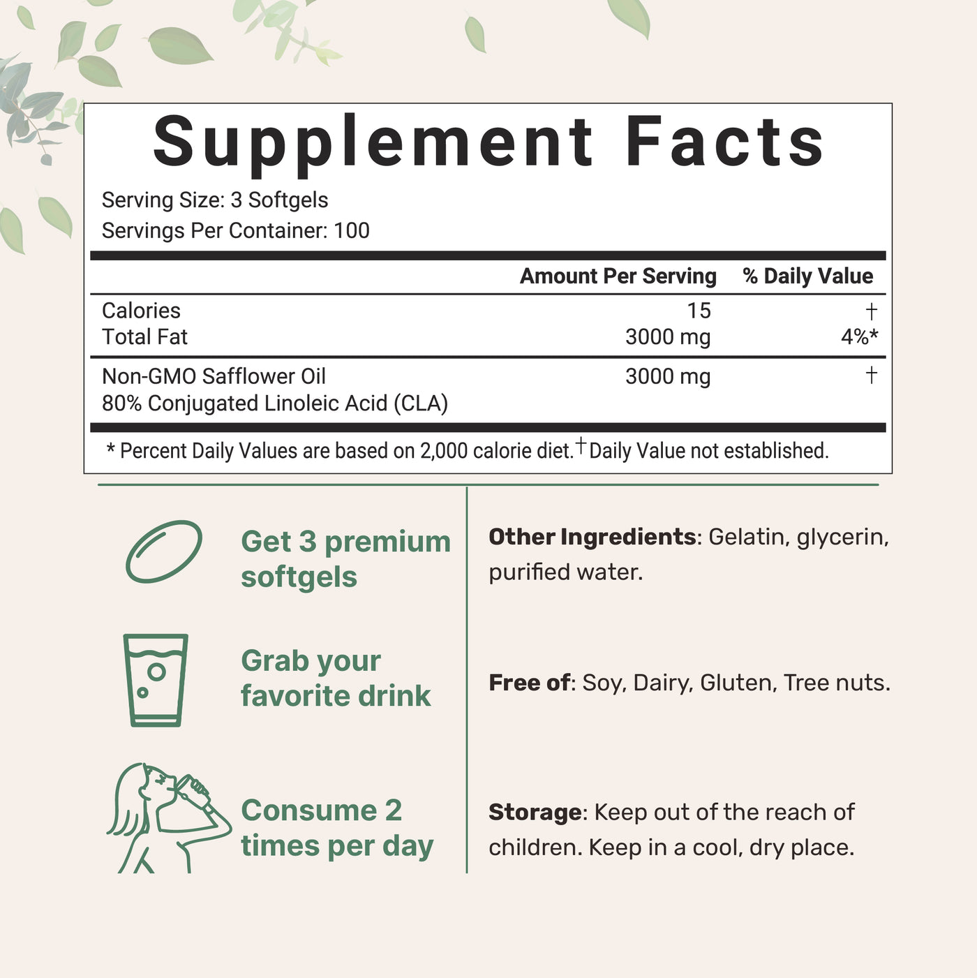 CLA, 300 Softgels Supplement Facts
