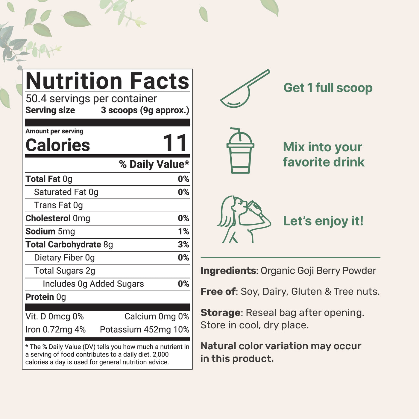 Organic Goji Berry Powder Nutrition Facts