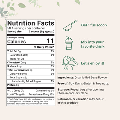 Organic Goji Berry Powder Nutrition Facts