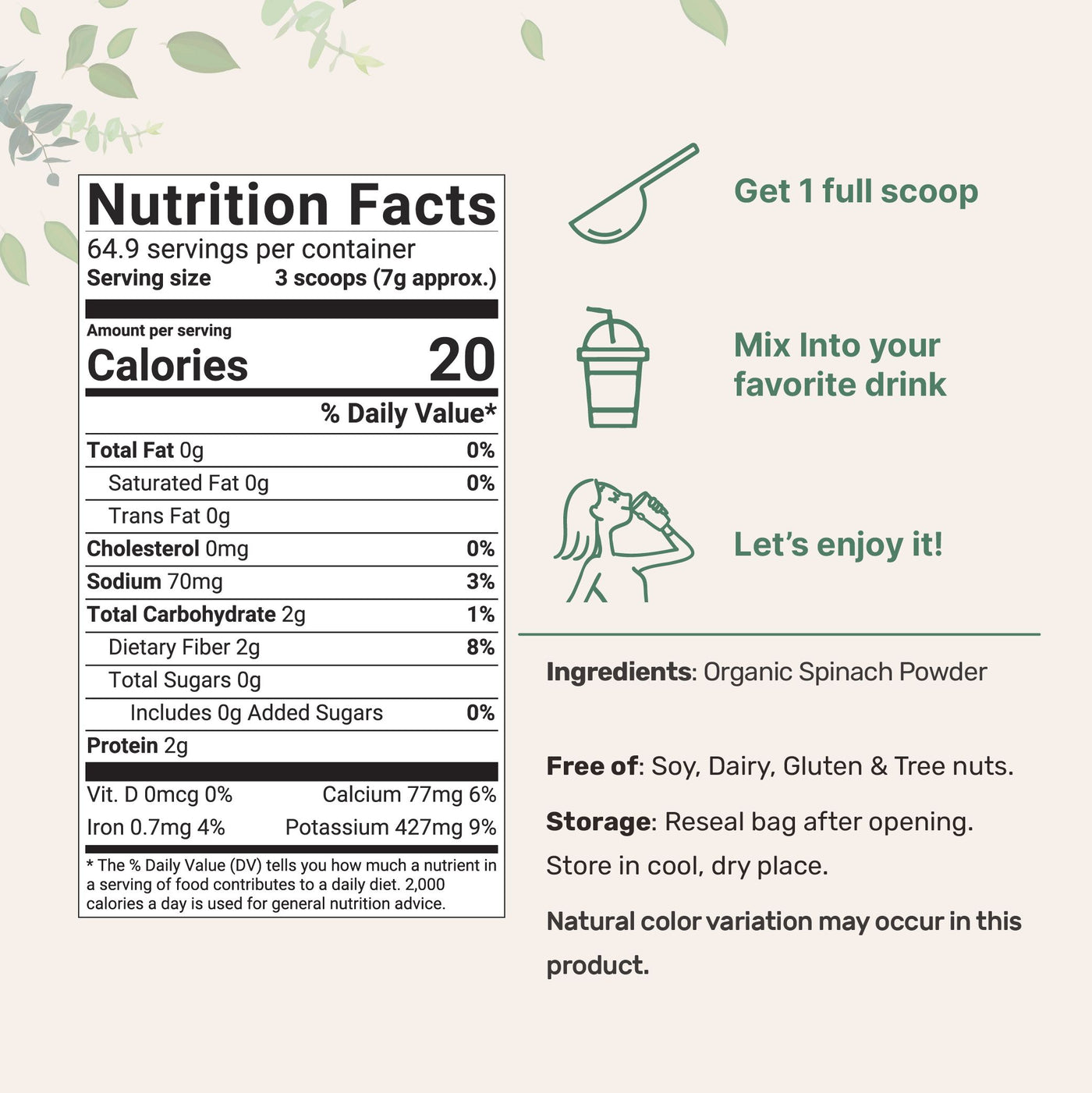 Organic Spinach Powder, 1lb