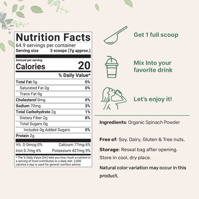 Organic Spinach Powder, 1lb