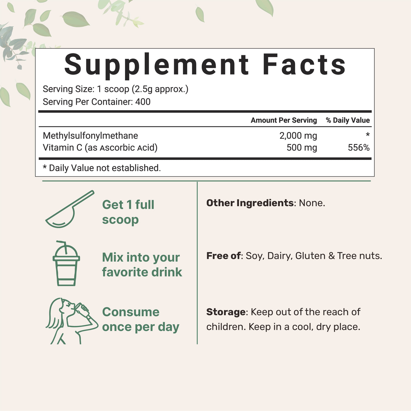 Pure MSM Powder with Vitamin C for Hair, Weight Loss & More
