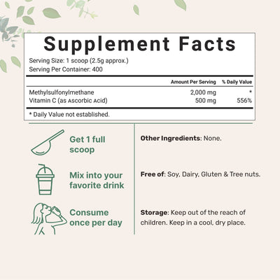 Pure MSM Powder with Vitamin C for Hair, Weight Loss & More