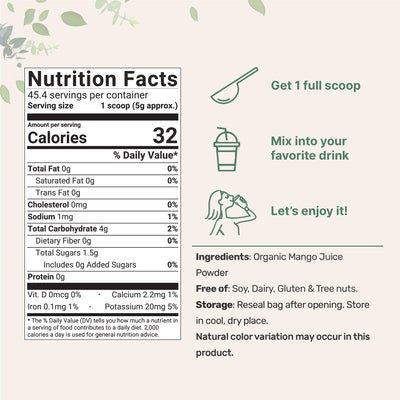 Organic Mango juice Powder Nutrition Facts