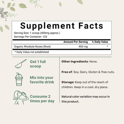 Organic Rhodiola Rosea Powder Supplement Facts