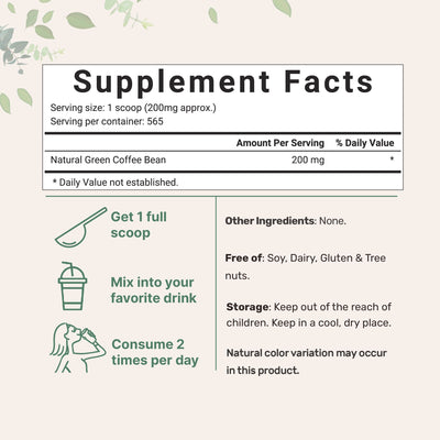 Green Coffee Bean Powder Supplement facts