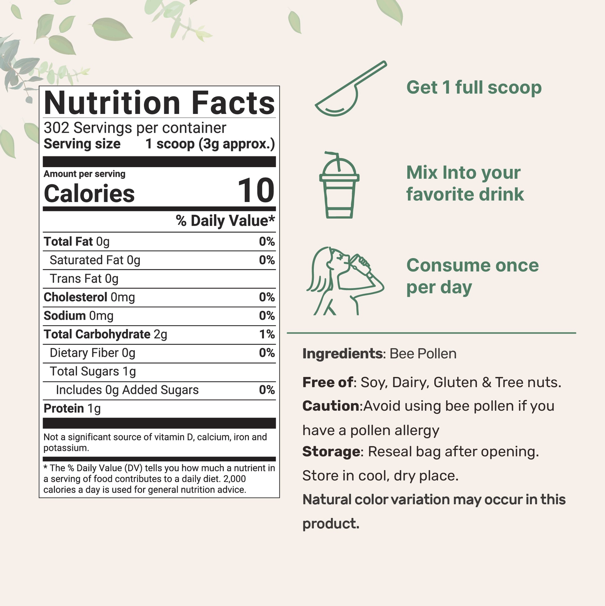 Fresh Bee Pollen Granules Nutrition Facts