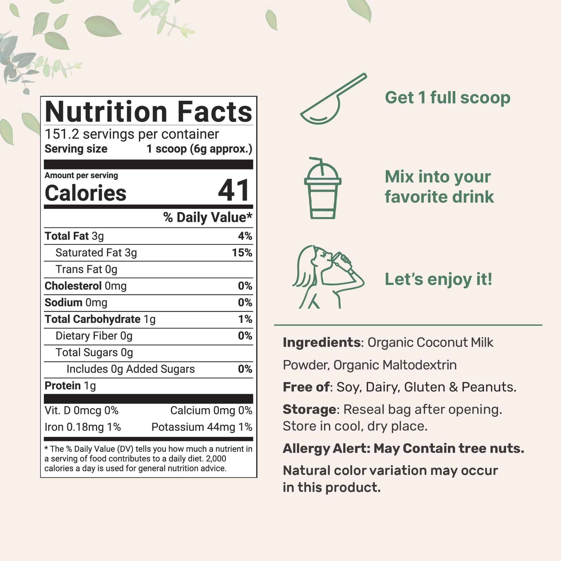 Organic Coconut Milk Powder Nutrition FactsOrganic Coconut Milk Powder, 2 Pound (32 Ounce) Nutrition Facts