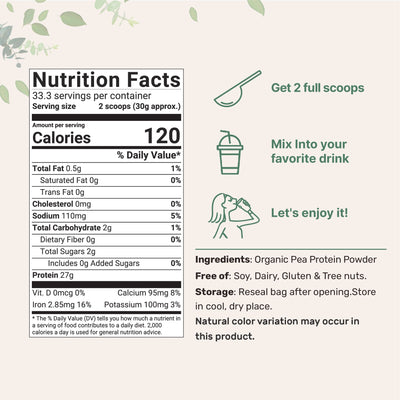 Organic Pea Protein Powder, 2.2 Pounds Nutrition Facts